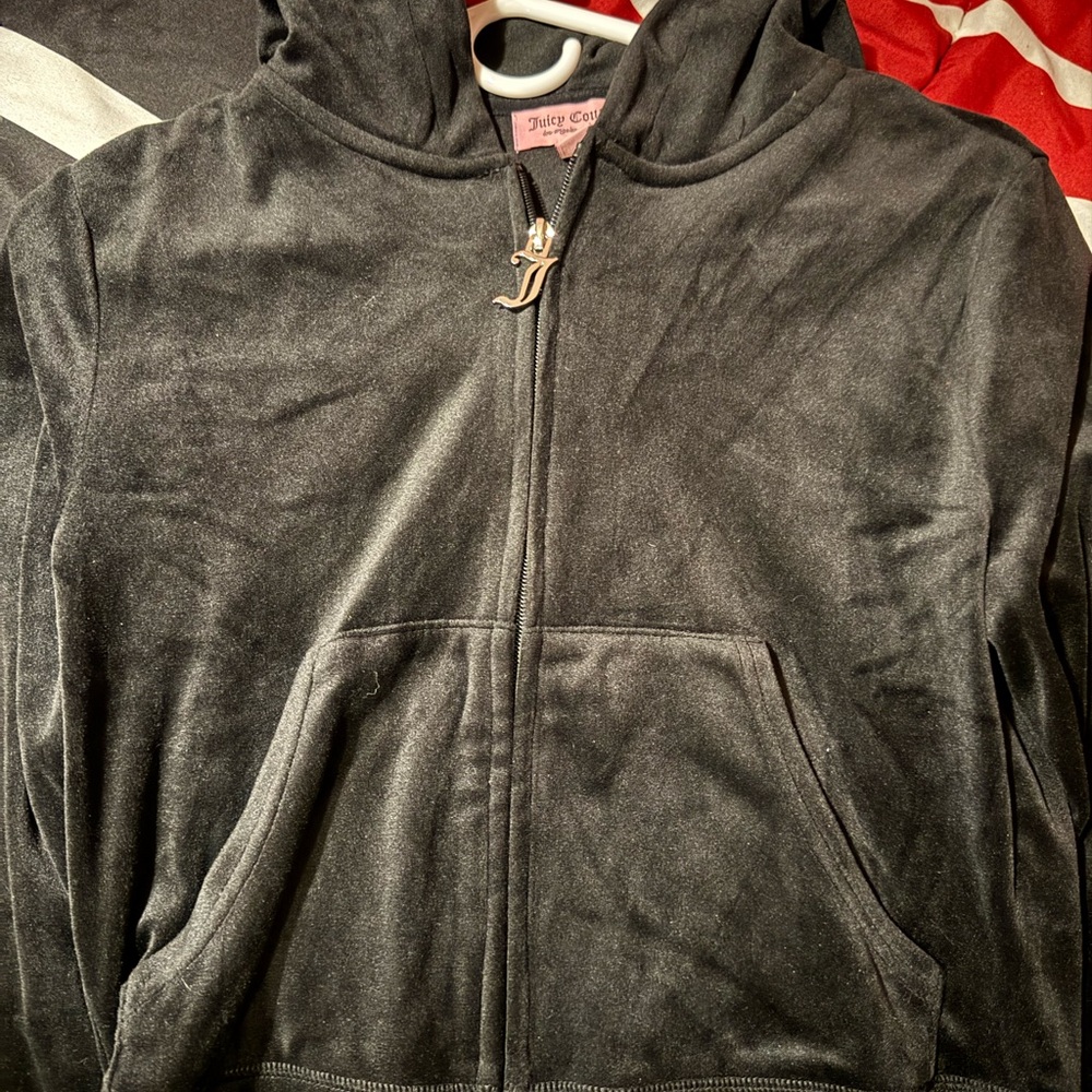 Juicy Couture Black Velour Zip-Up Jacket with Hood